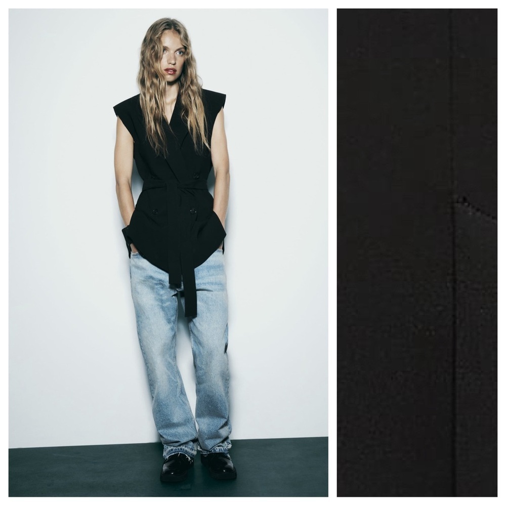 NWT. Zara WZ Collection Black Viscose Blend Wrap Vest. Size S.